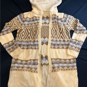 No Boundaries Cream and Brown Hooded Cardigan